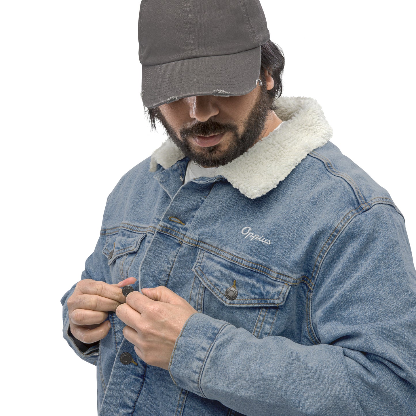 Men Blue Denim Sherpa Jacket