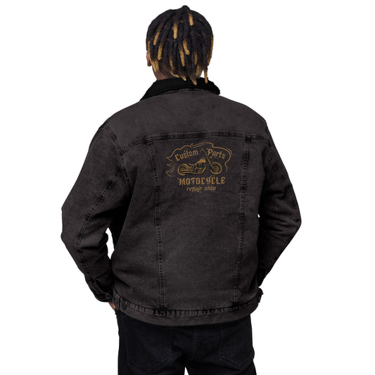 Men Black Denim Sherpa Jacket