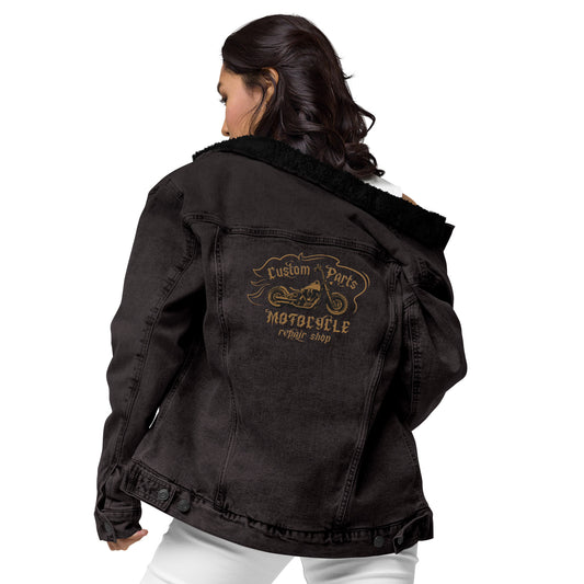 Women Black Denim Sherpa Jacket