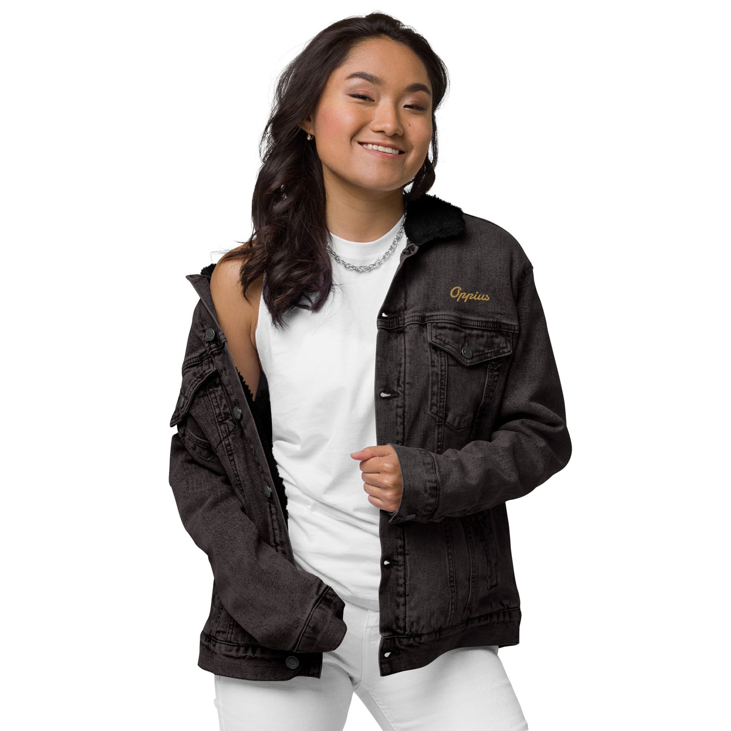 Women Black Denim Sherpa Jacket