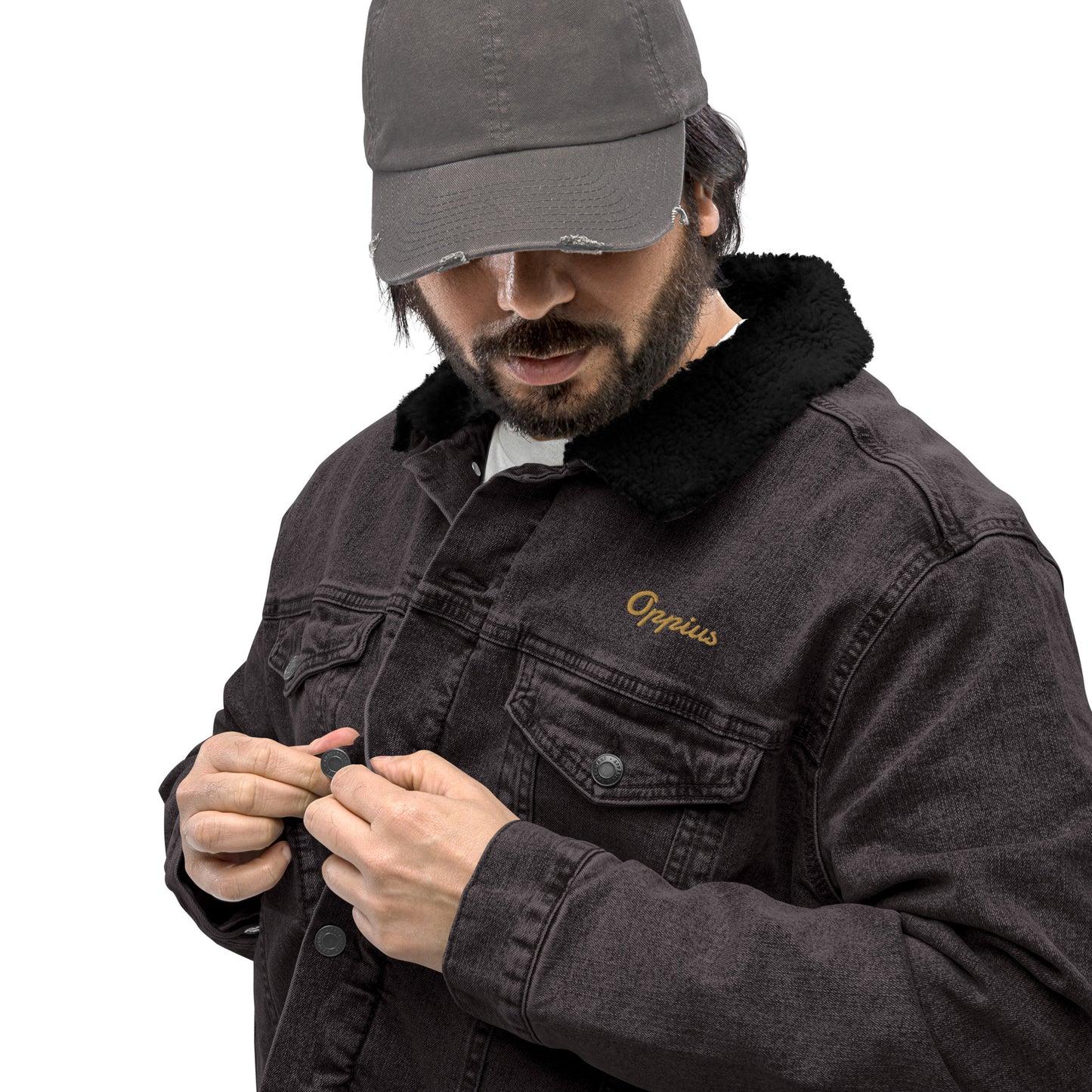 Men Black Denim Sherpa Jacket