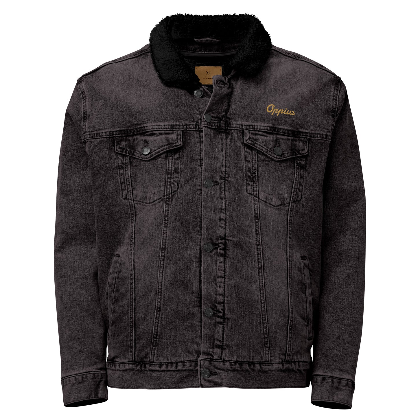 Men Black Denim Sherpa Jacket