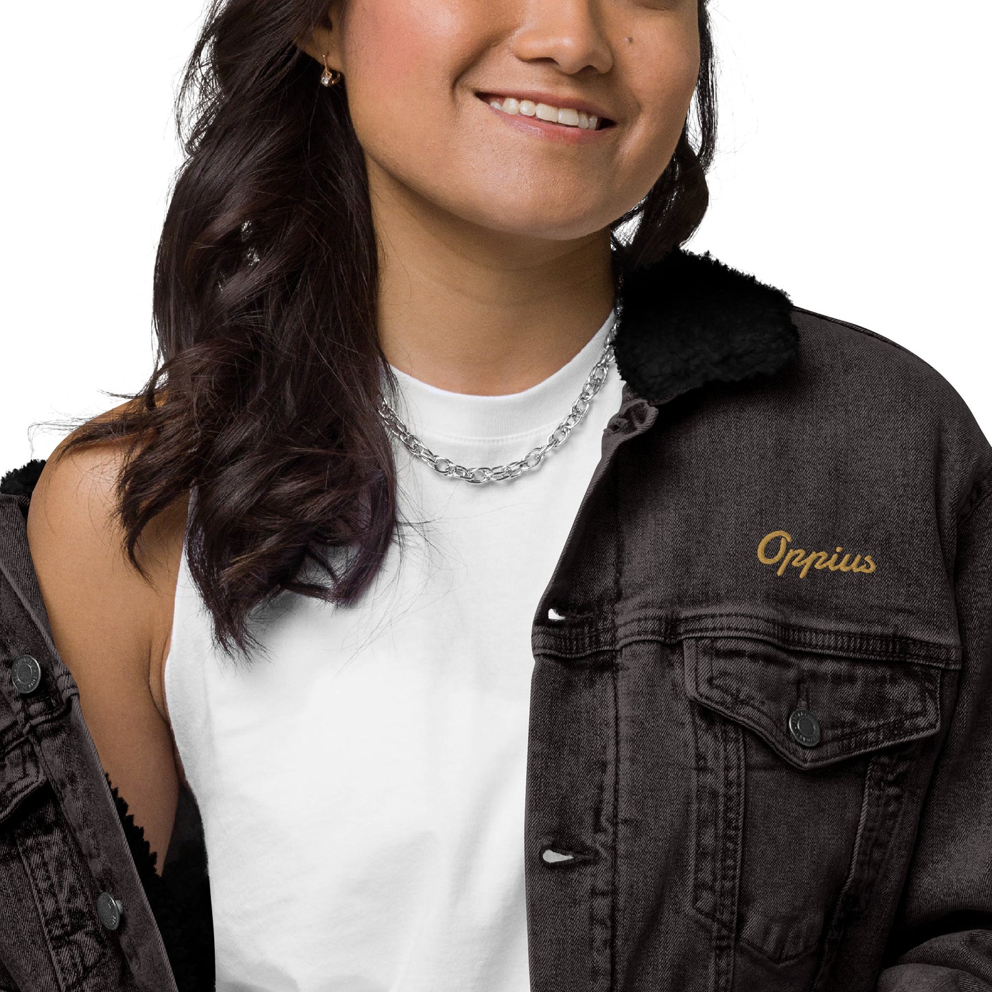 Women Black Denim Sherpa Jacket