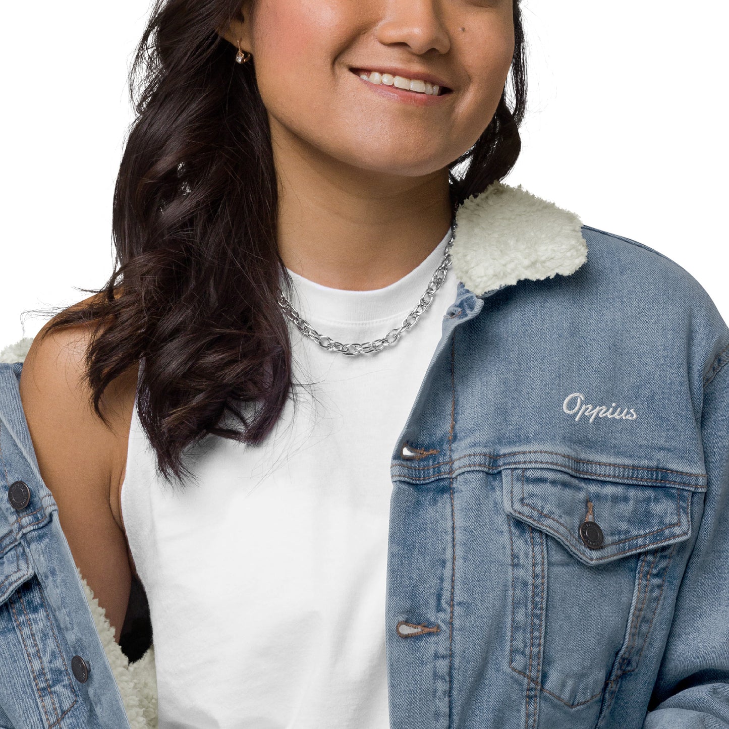 Women Blue Denim Sherpa Jacket